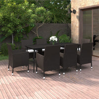 Set da Pranzo per Giardino 9 pz con Cuscini Polyrattan e Vetro 3099726