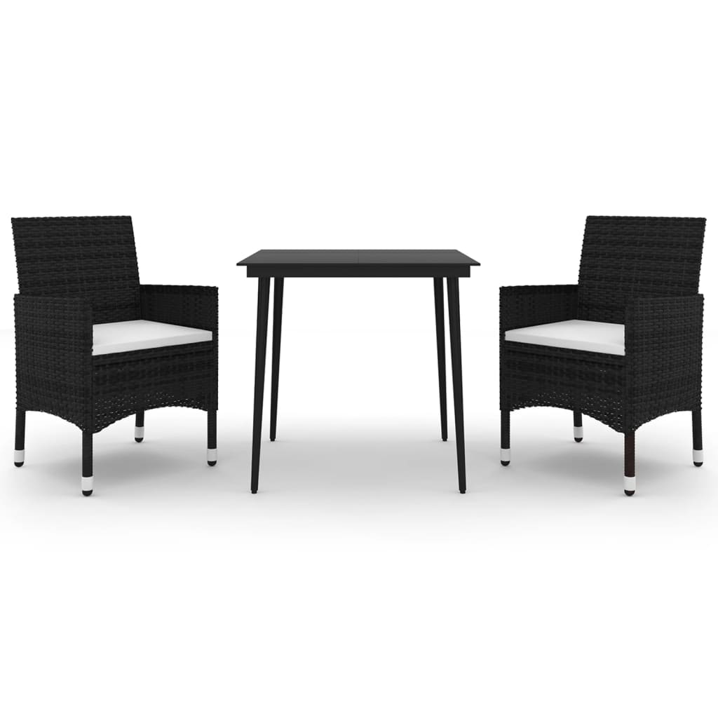 Set da Pranzo da Giardino 3 pz con Cuscini Polyrattan e Vetro 3099727