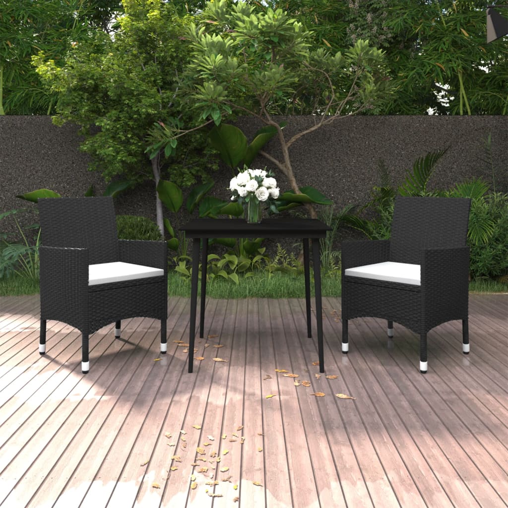 Set da Pranzo da Giardino 3 pz con Cuscini Polyrattan e Vetro 3099727