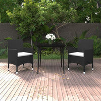 Set da Pranzo da Giardino 3 pz con Cuscini Polyrattan e Vetro 3099727