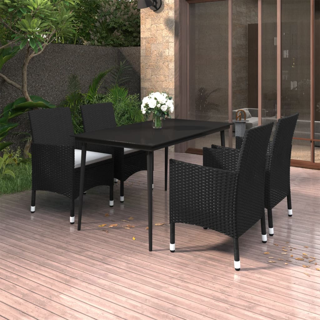 Set da Pranzo per Giardino 5 pz con Cuscini Polyrattan e Vetro cod mxl 38800