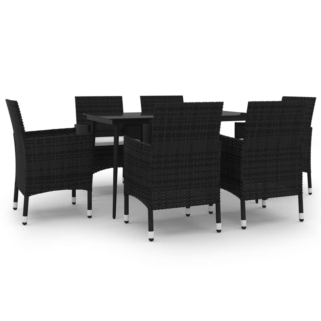 Set da Pranzo per Giardino 7 pz con Cuscini Polyrattan e Vetro cod mxl 42168