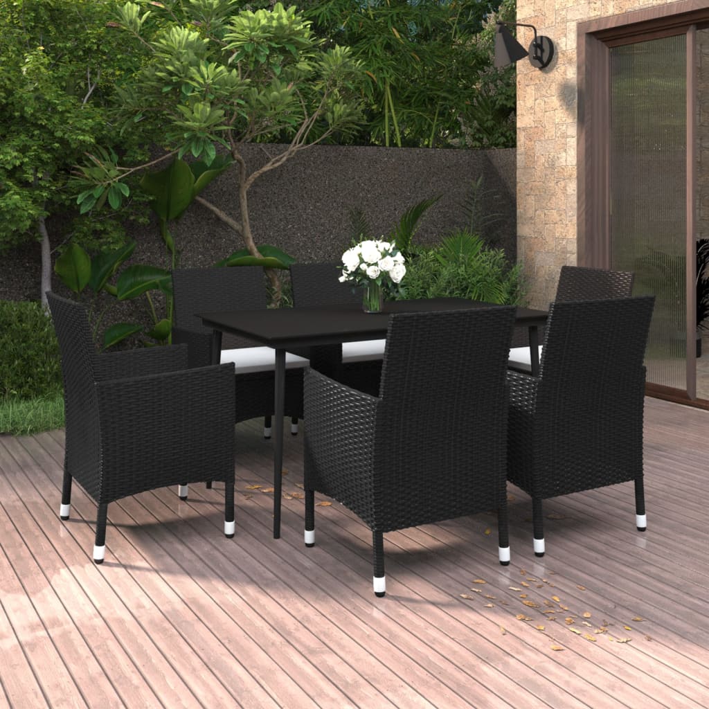 Set da Pranzo per Giardino 7 pz con Cuscini Polyrattan e Vetro cod mxl 42168