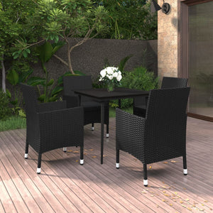 Set da Pranzo da Giardino 5 pz con Cuscini Polyrattan e Vetro 3099734