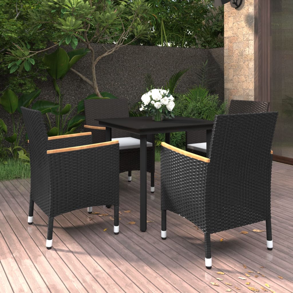 Set da Pranzo per Giardino 5 pz con Cuscini Polyrattan e Vetro 3099770