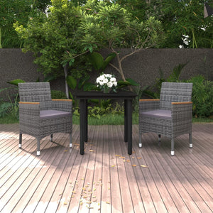Set da Pranzo per Giardino 3 pz con Cuscini Polyrattan e Vetro 3099775