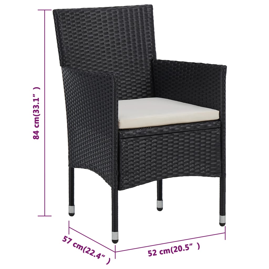 Sedie da Pranzo per Giardino 2 pz in Polyrattan Nero 318495
