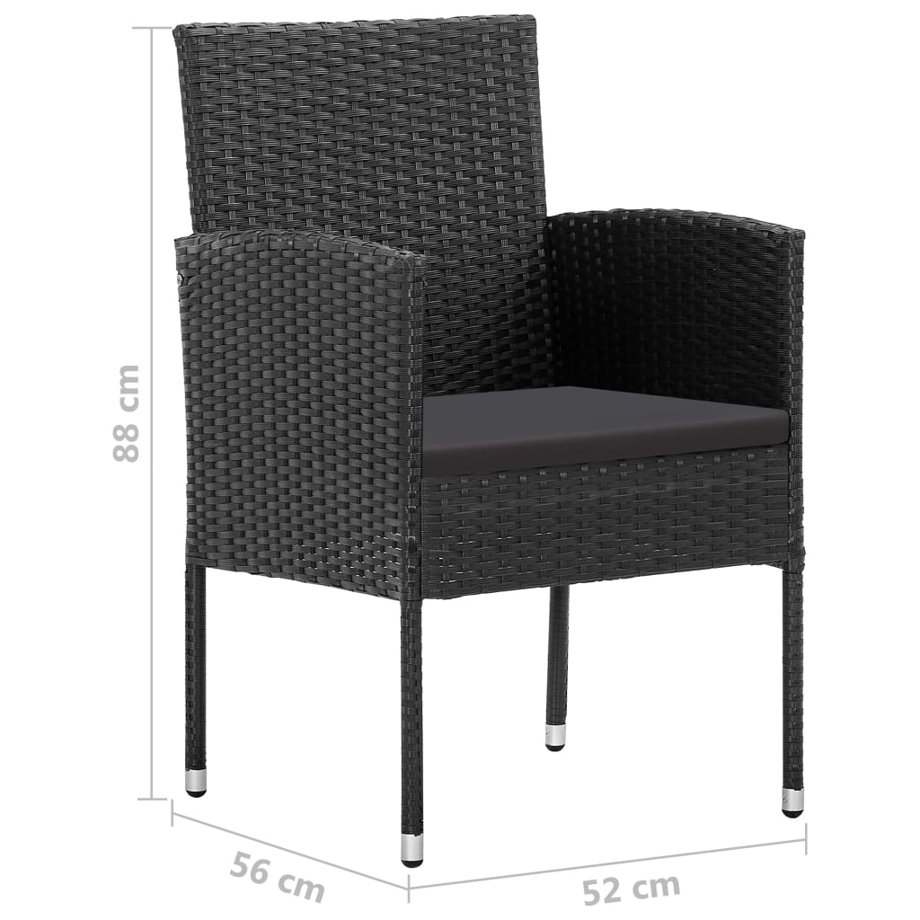 Sedie da Giardino con Cuscini Neri 4 pz Nere in Polyrattan 318729