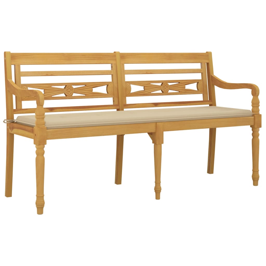 Panca da giardino mobili da giardino per esterni terrazza con cuscino beige 150 x 50 x 3 cm legno massello di teak 02_0011047