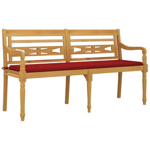 Panca da giardino arredo da esterno terrazza con cuscino rosso 150 cm legno massello di teak 02_0011088