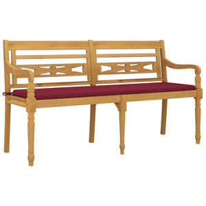 Panca da giardino mobili da giardino per esterni terrazza con cuscino rosso bordeaux 150 cm in legno massello di teak 02_0011092