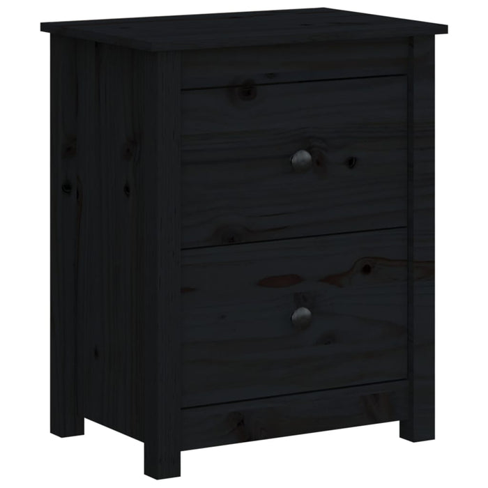 Comodino Nero 50x35x61,5 cm in Legno Massello di Pino 813687