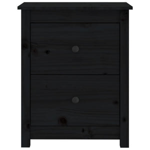 Comodino Nero 50x35x61,5 cm in Legno Massello di Pino 813687