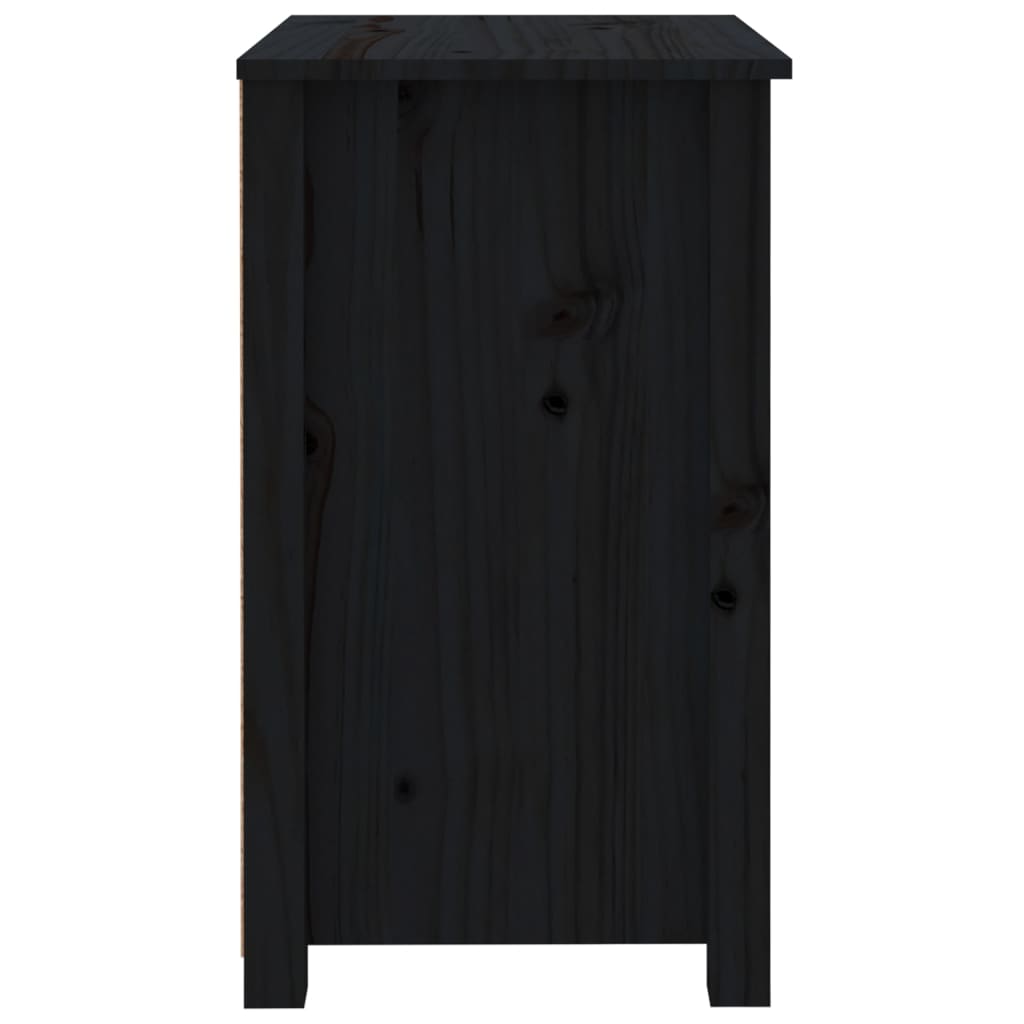Comodino Nero 50x35x61,5 cm in Legno Massello di Pino 813687