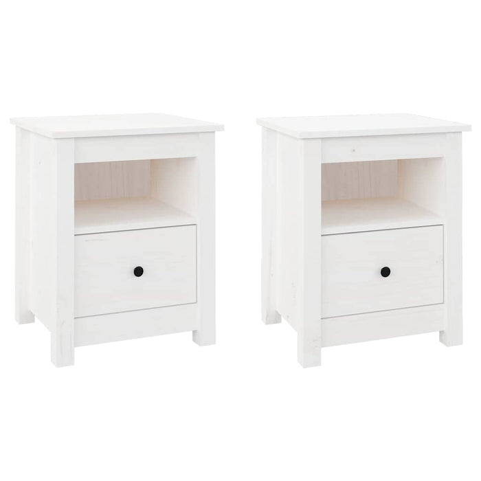 Comodini 2 pz-Set di 2 Tavolino da notte Bianchi 40x35x49 cm in Legno Massello di Pino