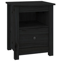 Comodino Nero 40x35x49 cm in Legno Massello di Pino 813717