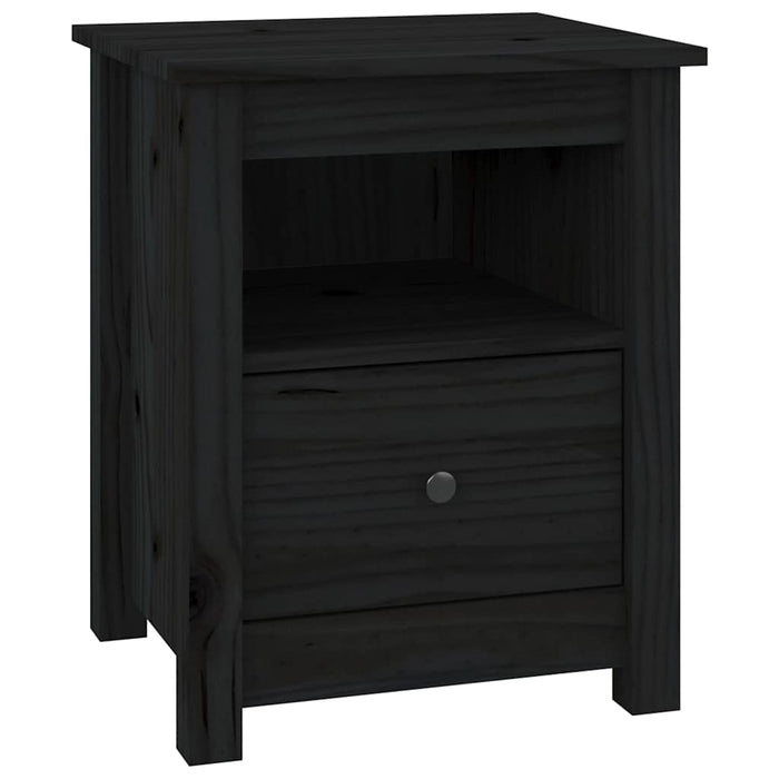Comodino Nero 40x35x49 cm in Legno Massello di Pino 813717