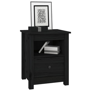 Comodino Nero 40x35x49 cm in Legno Massello di Pino 813717
