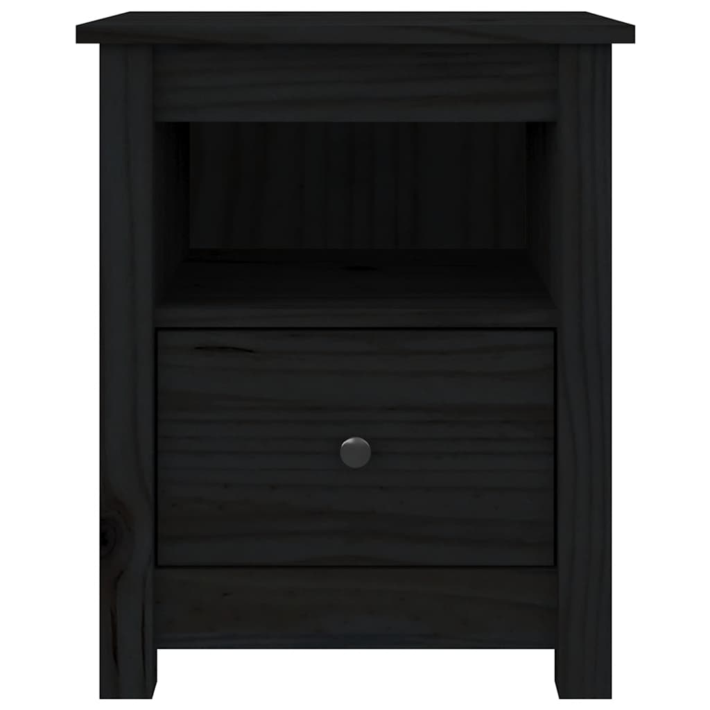 Comodino Nero 40x35x49 cm in Legno Massello di Pino 813717