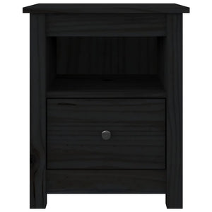 Comodino Nero 40x35x49 cm in Legno Massello di Pino 813717