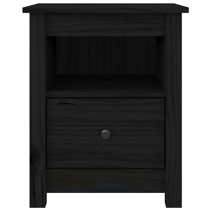 Comodino Nero 40x35x49 cm in Legno Massello di Pino 813717