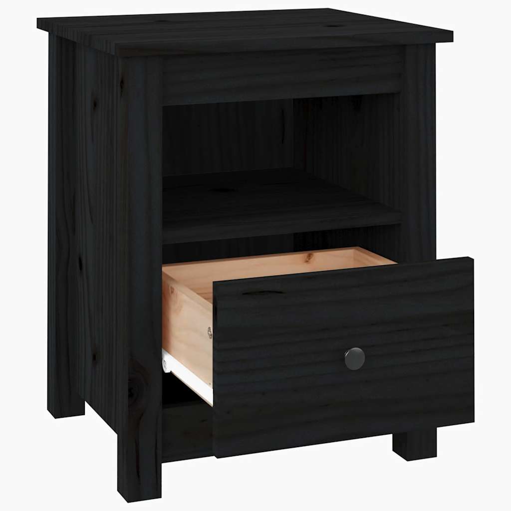 Comodino Nero 40x35x49 cm in Legno Massello di Pino 813717