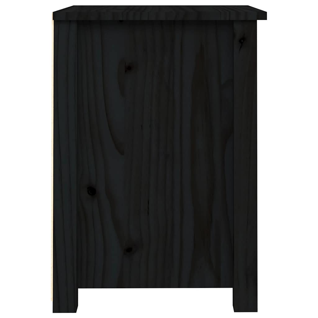 Comodino Nero 40x35x49 cm in Legno Massello di Pino 813717
