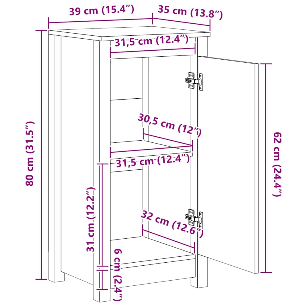 Credenze 2 pz 39x35x80 cm in Legno Massello di Pino 813725