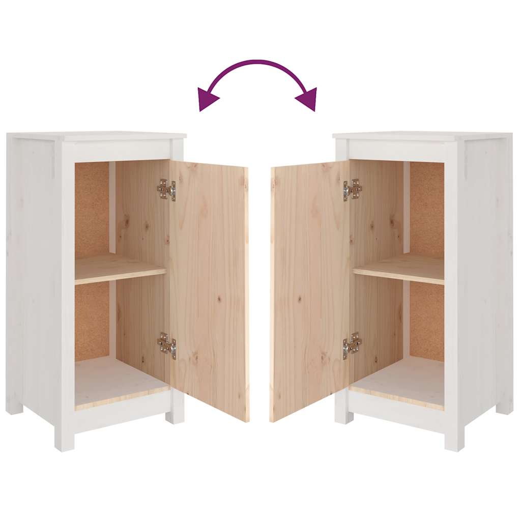 Credenze 2 pz Bianche 39x35x80 cm in Legno Massello di Pino 813727