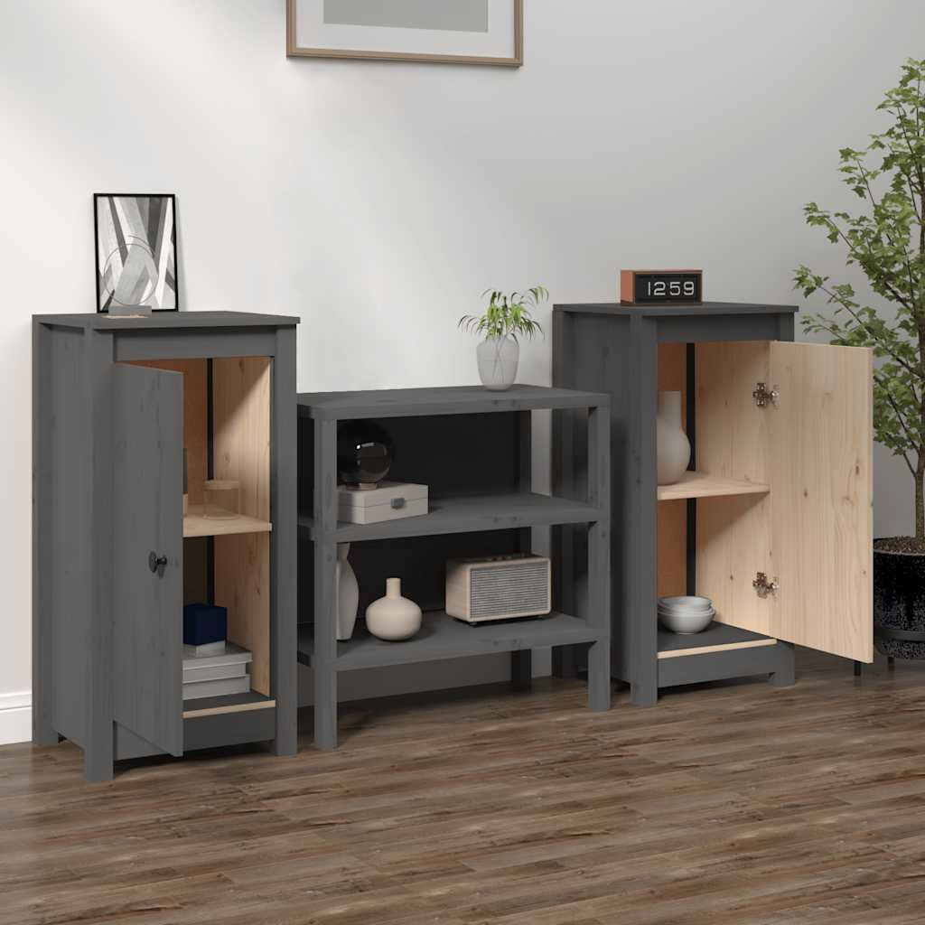 Credenze 2 pz Grigie 39x35x80 cm in Legno Massello di Pino 813729