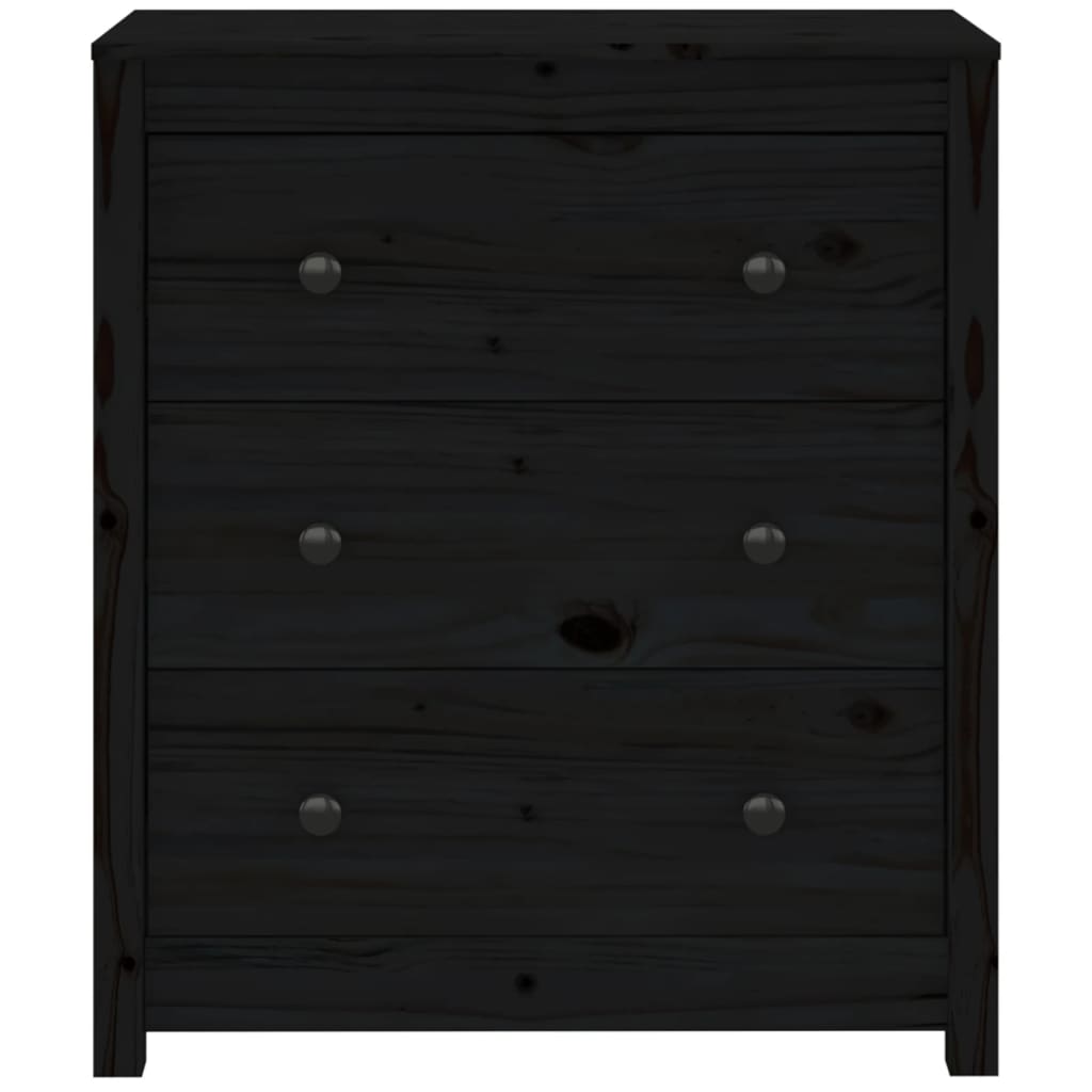 Credenza Nera 70x35x80 cm in Legno Massello di Pino 813738