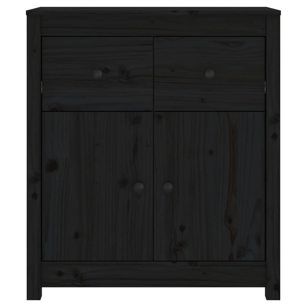 Credenza Nera 70x35x80 cm in Legno Massello di Pino 813753