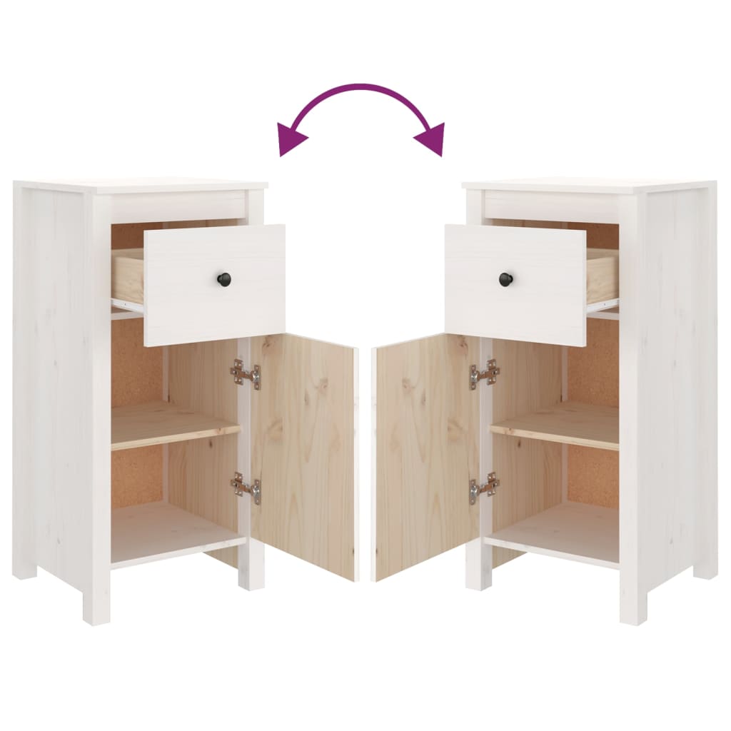 Credenze 2 pz Bianche 40x35x80 cm in Legno Massello di Pino 813757