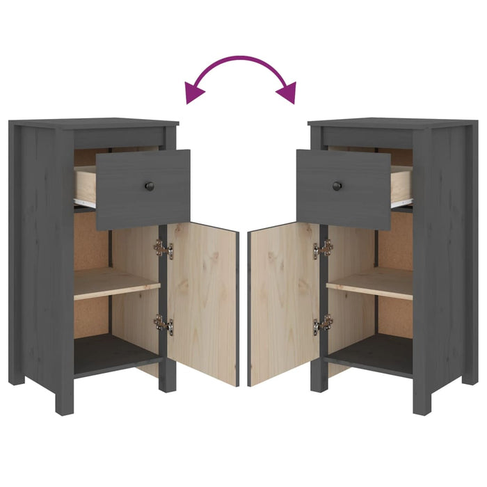 Credenza Grigia 40x35x80 cm in Legno Massello di Pino 813758