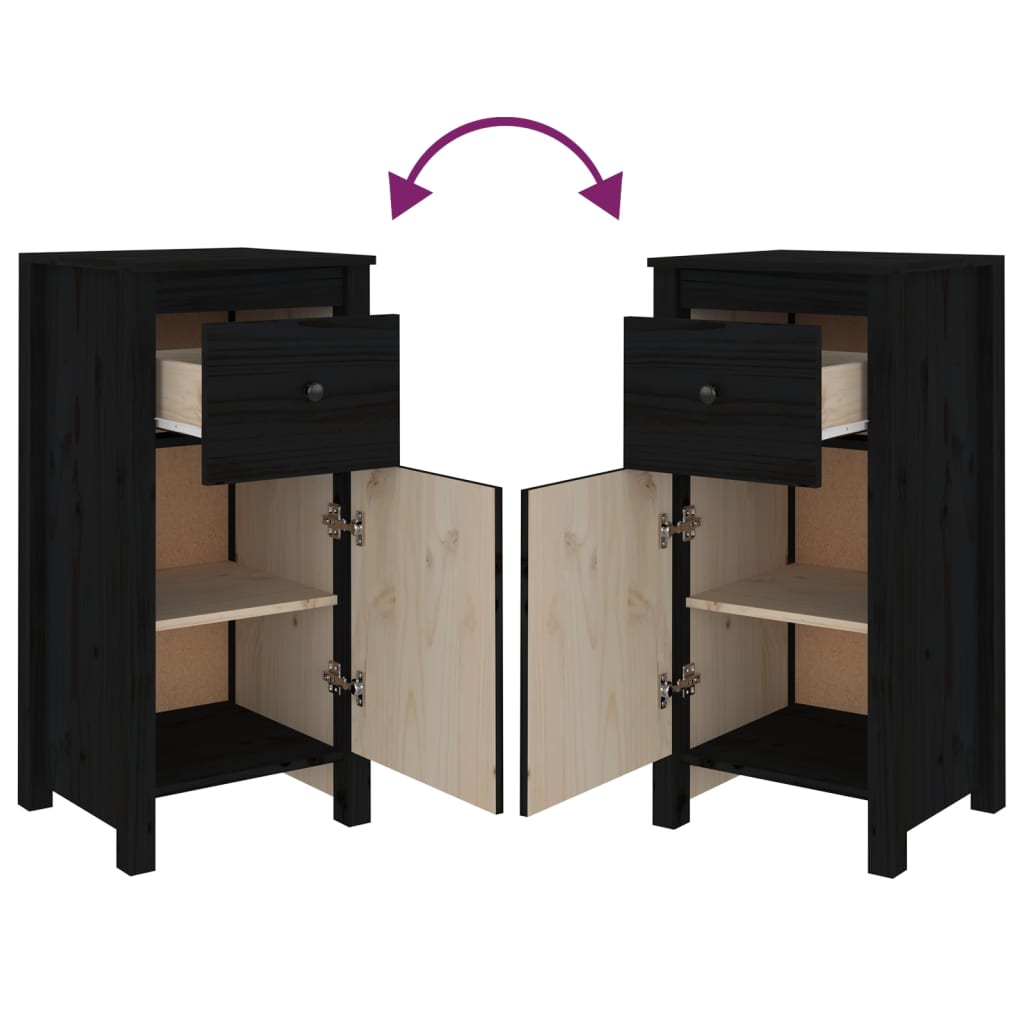 Credenze 2 pz Nere 40x35x80 cm in Legno Massello di Pino 813763