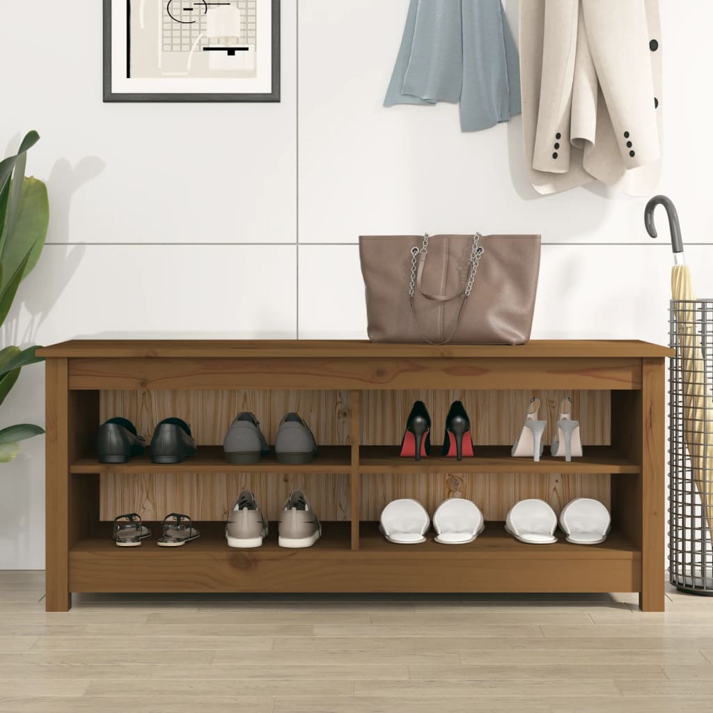 Scarpiera Ambrata 110x38x45,5 cm in Legno Massello di Pino 813777