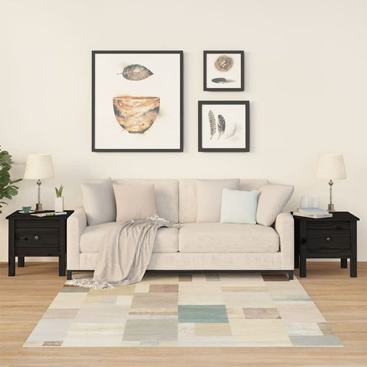 Tavolini 2 pz Neri 40x40x39 cm in Legno Massello di Pino 813793