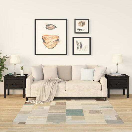 Tavolini 2 pz Neri 50x50x49 cm in Legno Massello di Pino 813803