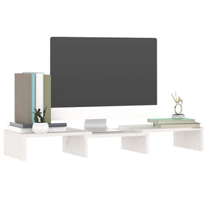 Supporto per Monitor Bianco 60x24x10,5cm Legno Massello di Pino 813935