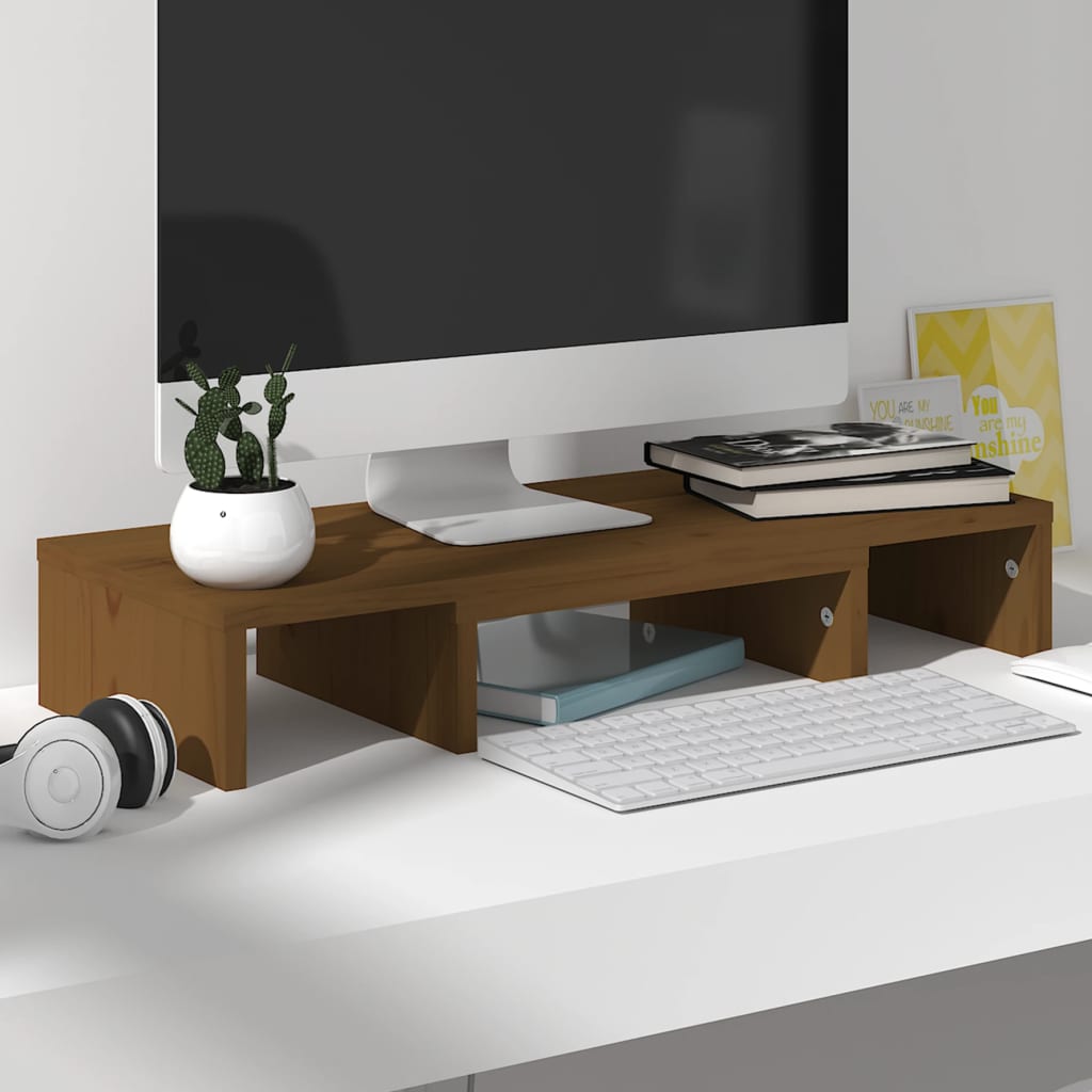 Supporto per Monitor Ambra 60x24x10,5 cm Legno Massello di Pino 813937