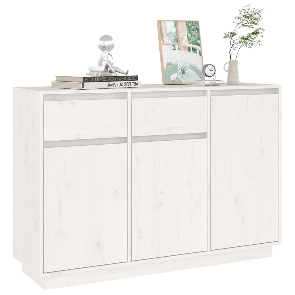 Credenza Bianca 110x34x75 cm in Legno Massello di Pino 814330