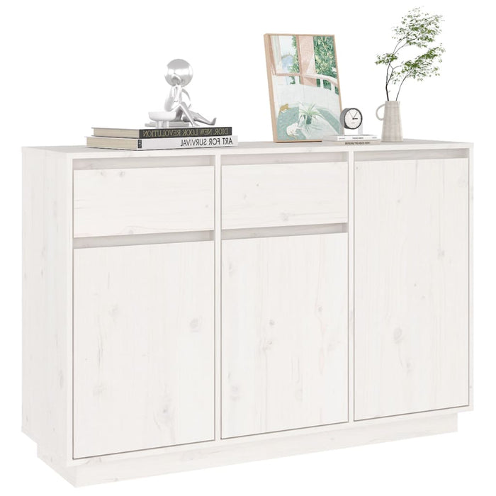 Credenza Bianca 110x34x75 cm in Legno Massello di Pino 814330