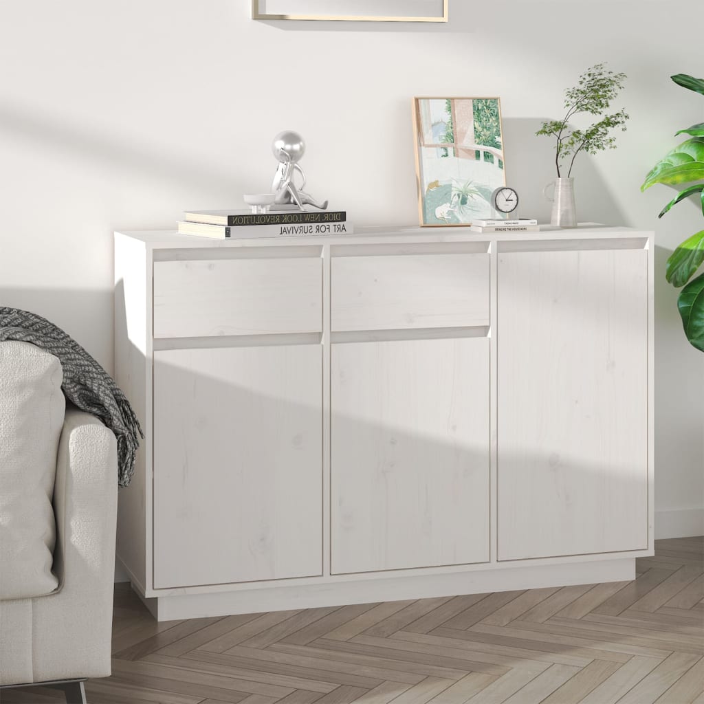Credenza Bianca 110x34x75 cm in Legno Massello di Pino 814330