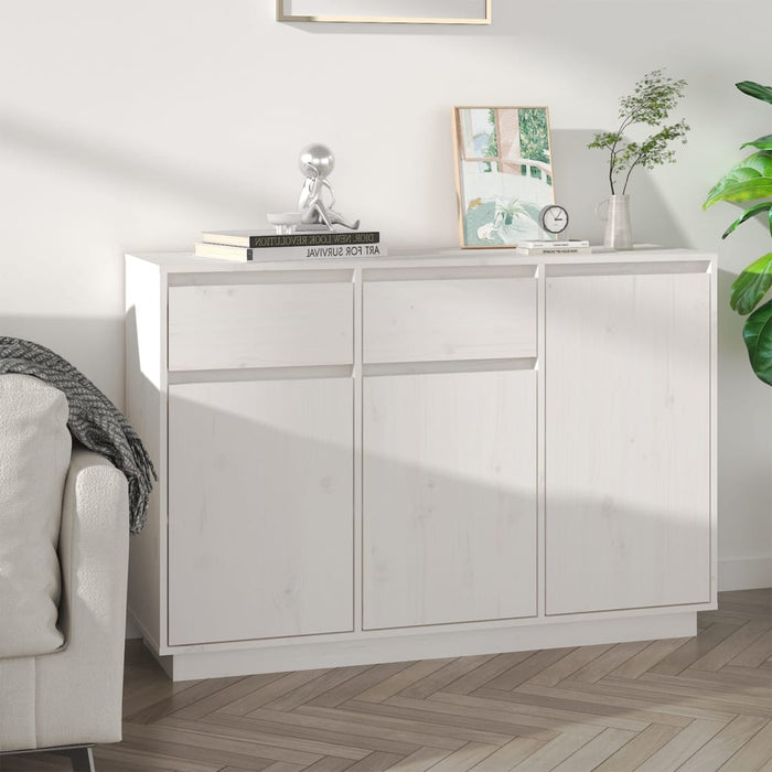 Credenza Bianca 110x34x75 cm in Legno Massello di Pino 814330