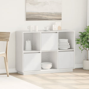 Credenza Bianca 110,5x35x80 cm in Legno Massello di Pino 814355