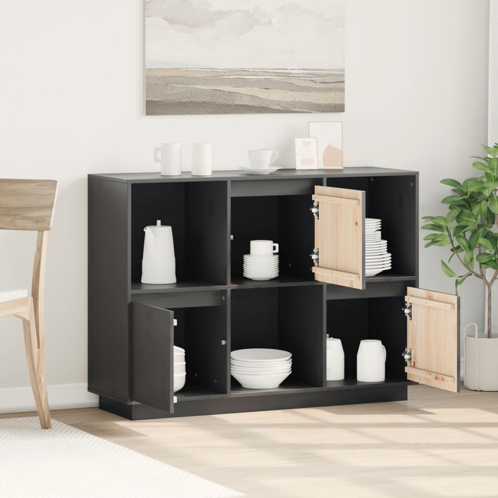 Credenza Grigia 110,5x35x80 cm in Legno Massello di Pino 814356