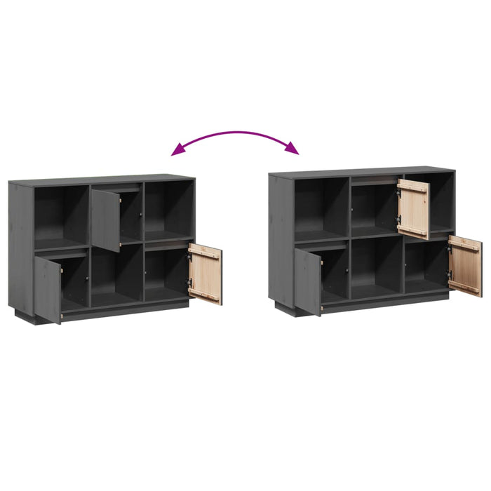 Credenza Grigia 110,5x35x80 cm in Legno Massello di Pino 814356