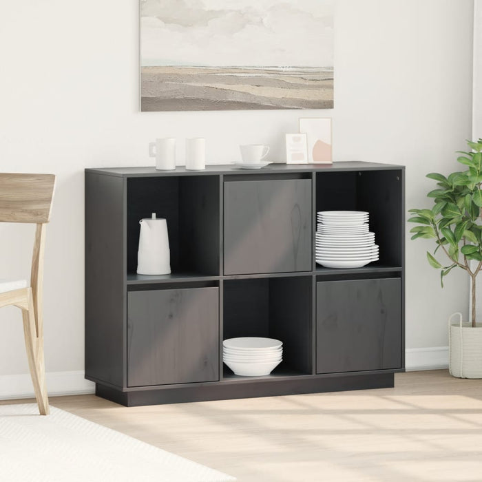 Credenza Grigia 110,5x35x80 cm in Legno Massello di Pino 814356
