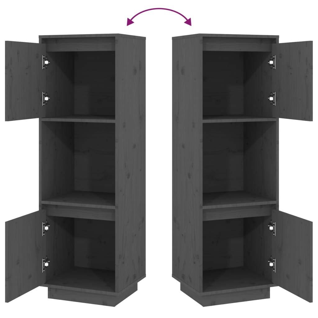 Credenza Grigia 38x35x117 cm in Legno Massello di Pino 814361