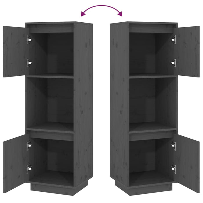 Credenza Grigia 38x35x117 cm in Legno Massello di Pino 814361